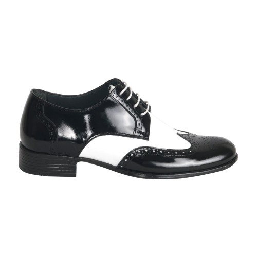 Klasik Gizli Topuklu Siyah Beyaz Hakiki Deri Boy Uzatan Ayakkabı