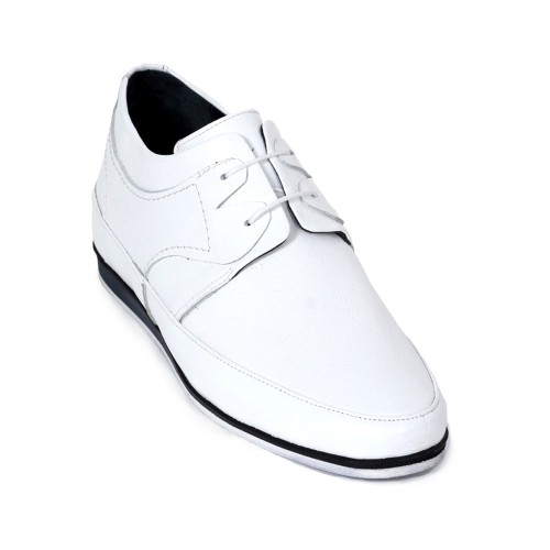 Klasik Gizli Topuklu Beyaz Hakiki Deri Boy Uzatan Ayakkabı 1