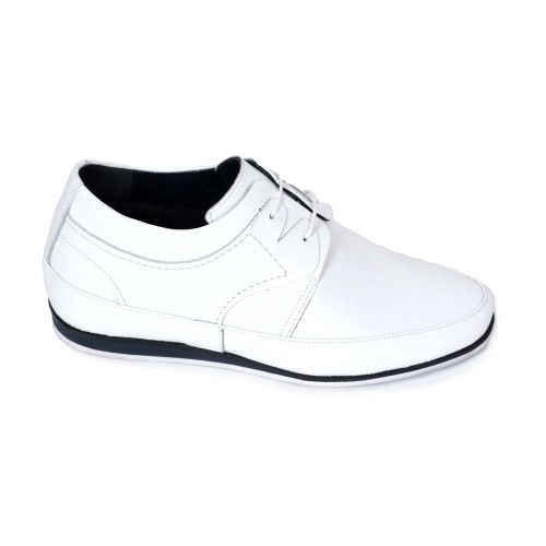 Klasik Gizli Topuklu Beyaz Hakiki Deri Boy Uzatan Ayakkabı